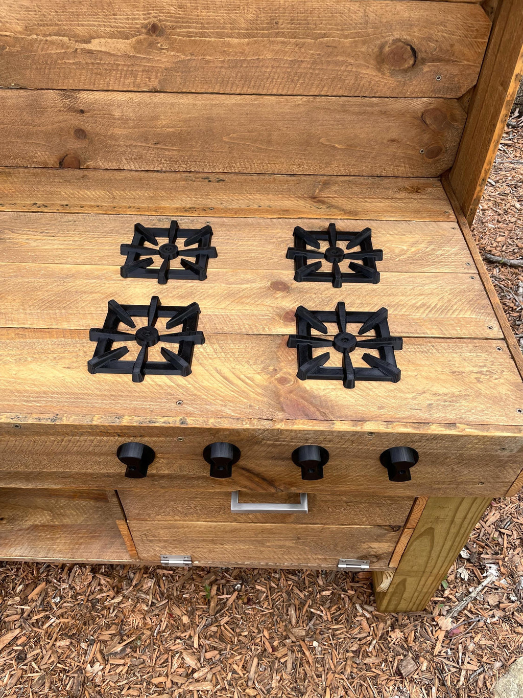 Mud Kitchen Grill Burner and Knobs, Kids Pretend Play, Montessori Outdoor Play Accessories