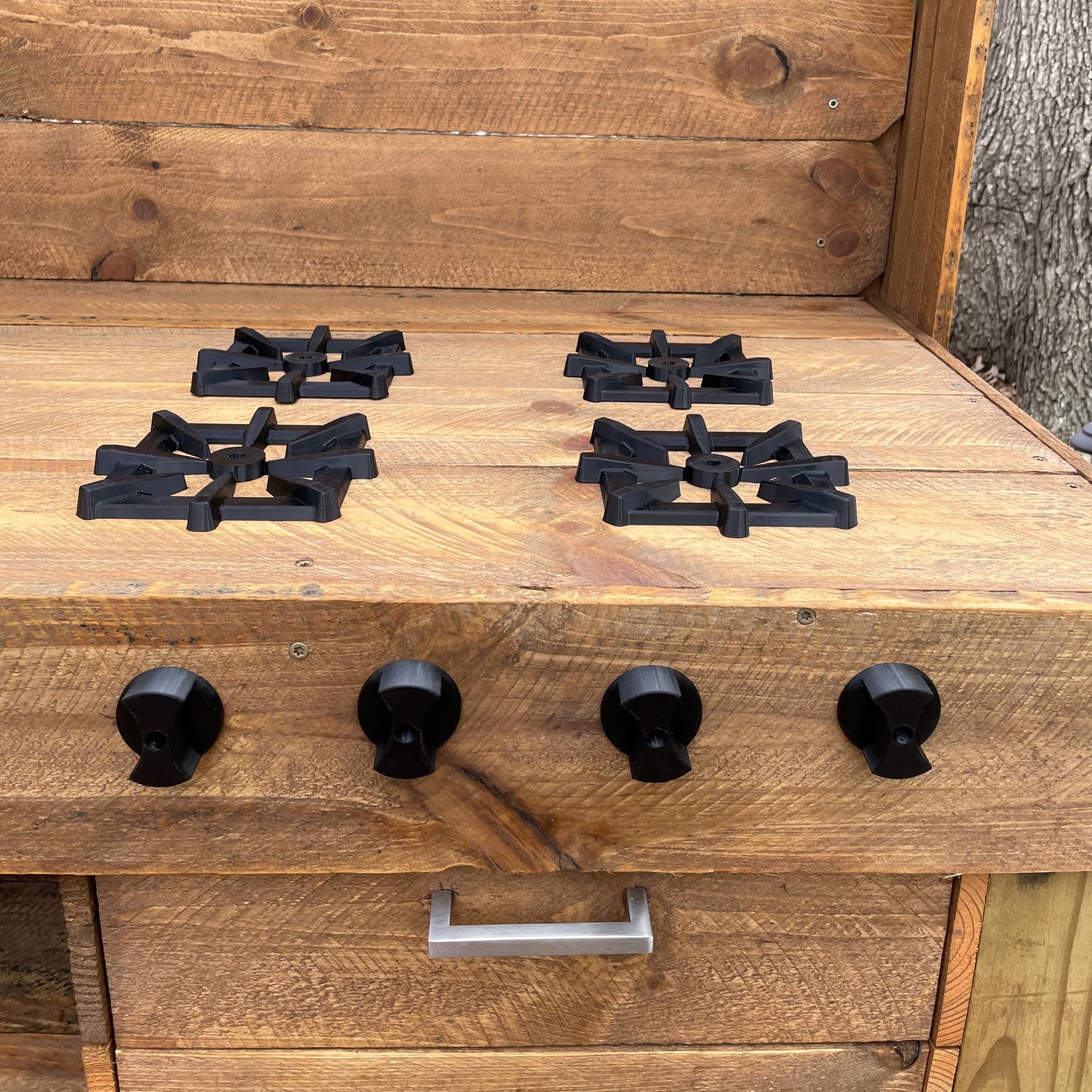 Mud Kitchen Grill Burner and Knobs, Kids Pretend Play, Montessori Outdoor Play Accessories