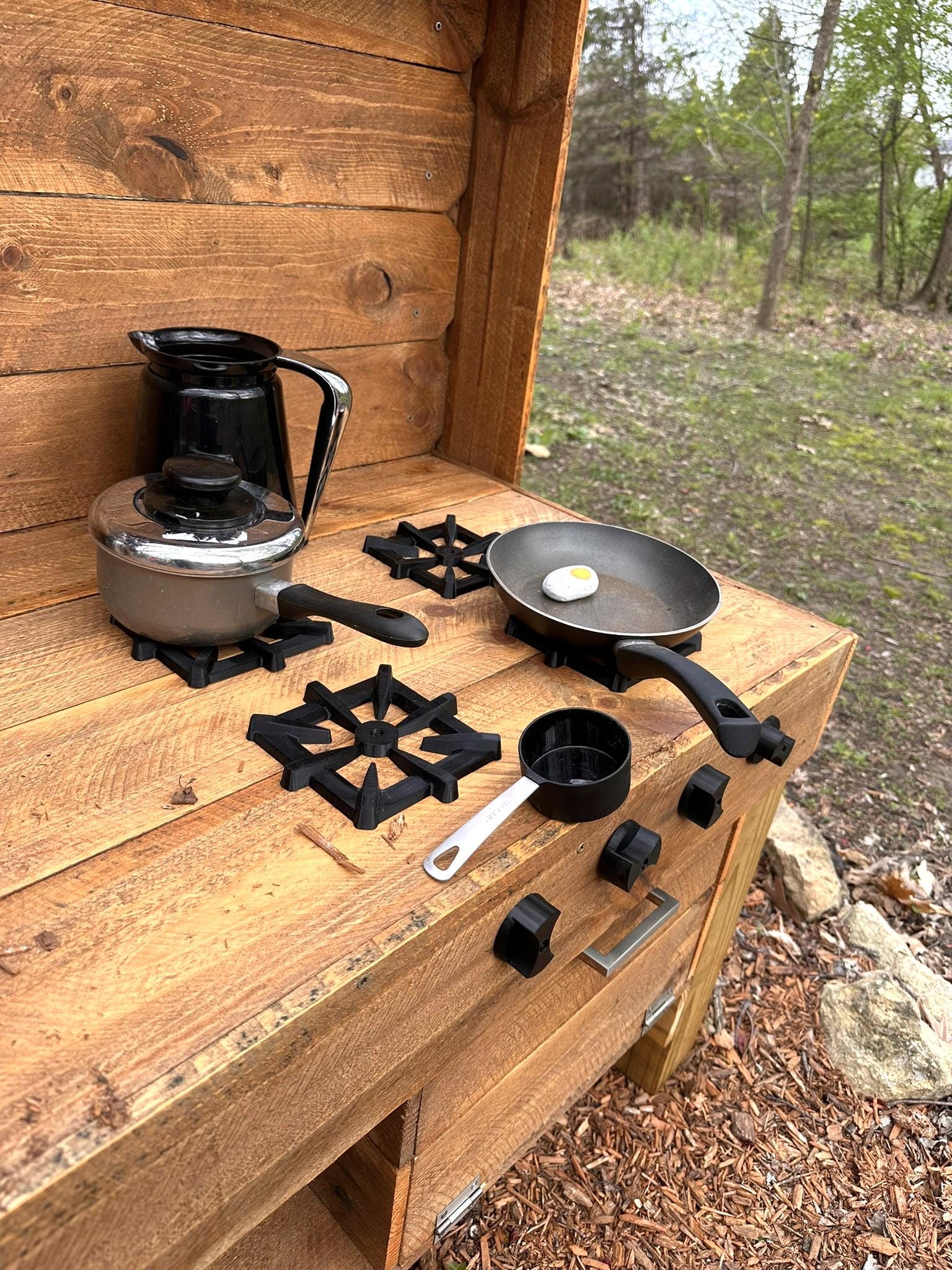 Mud Kitchen Grill Burner and Knobs, Kids Pretend Play, Montessori Outdoor Play Accessories