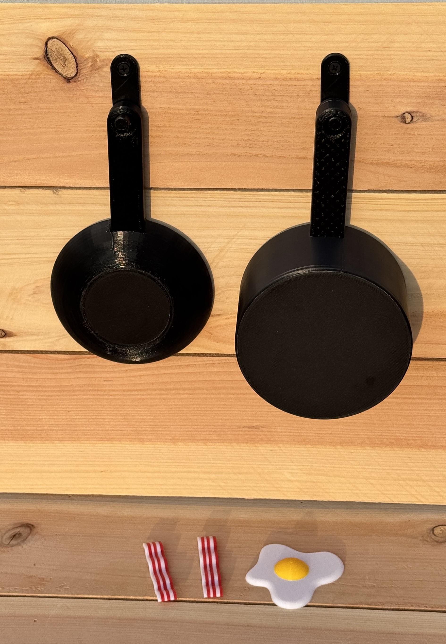 3D Printed Mud Kitchen Pot, Pan, Hooks, Bacon & Egg, Pretend Play