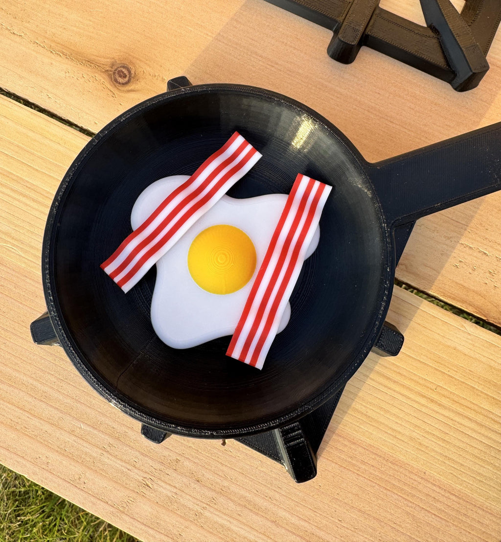 3D Printed Mud Kitchen Pot, Pan, Hooks, Bacon & Egg, Pretend Play