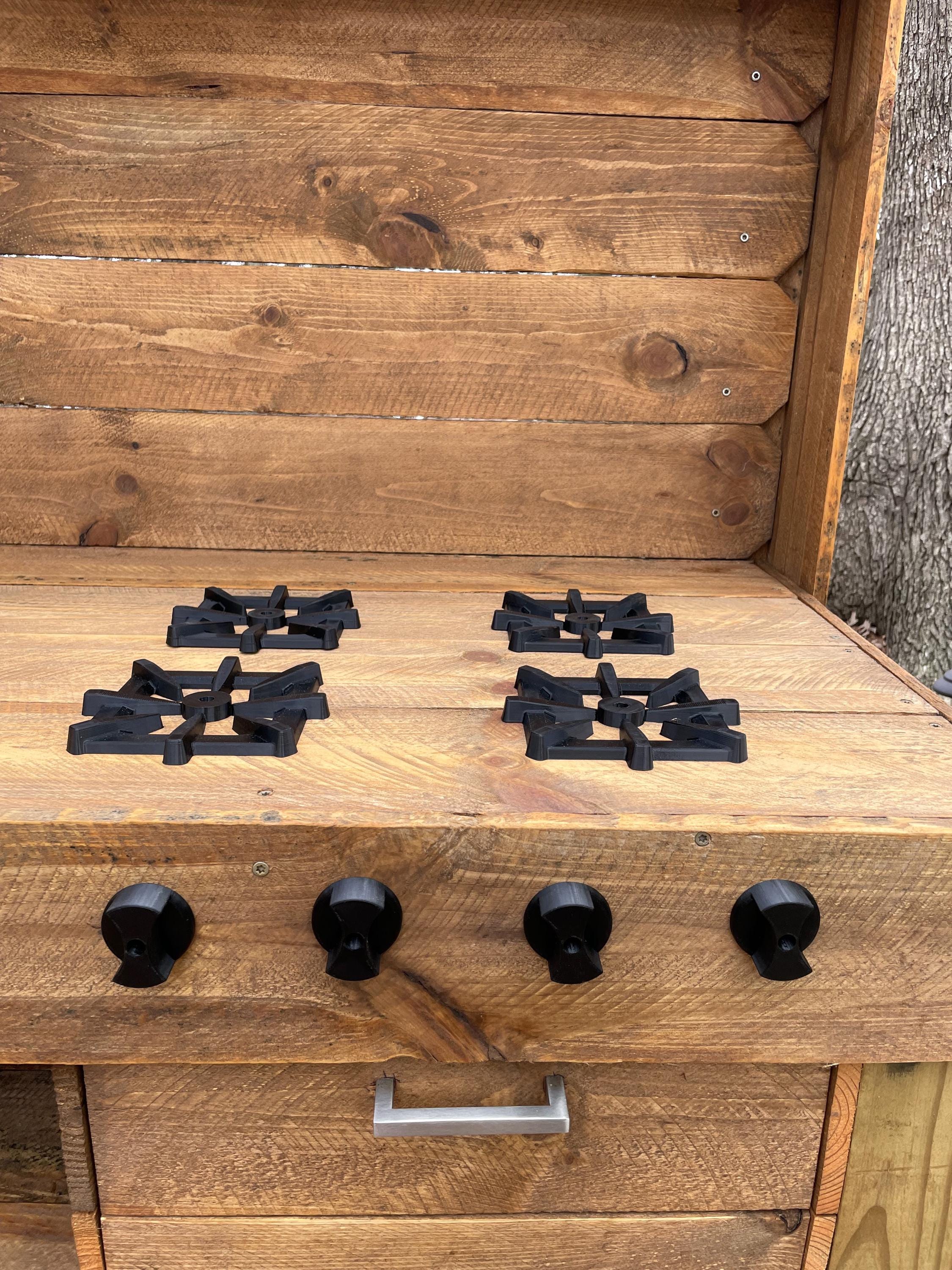 Mud Kitchen Grill Burner and Knobs, Kids Pretend Play, Montessori Outdoor Play Accessories